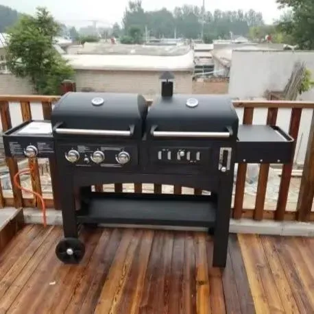 Outdoor Large Gas Charcoal Grill Heavy Duty Trolley BBQ Smoker Smokeless Combo Commercial Barbecue BBQ Grills with 2 Grill Net