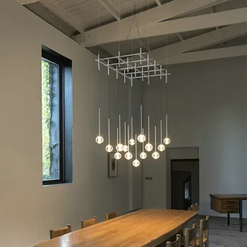Hotel Lobby Exhibition Hall Engineering Staircase Threaded Glass Ball Chandeliers