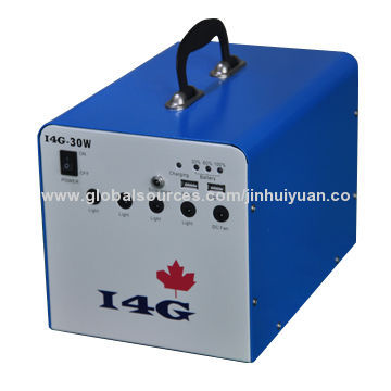 4-piece Solar Power System with 12V 36Ah Lead-acid Battery, 18V 30W Solar Panel, LED Lamp/One Fan