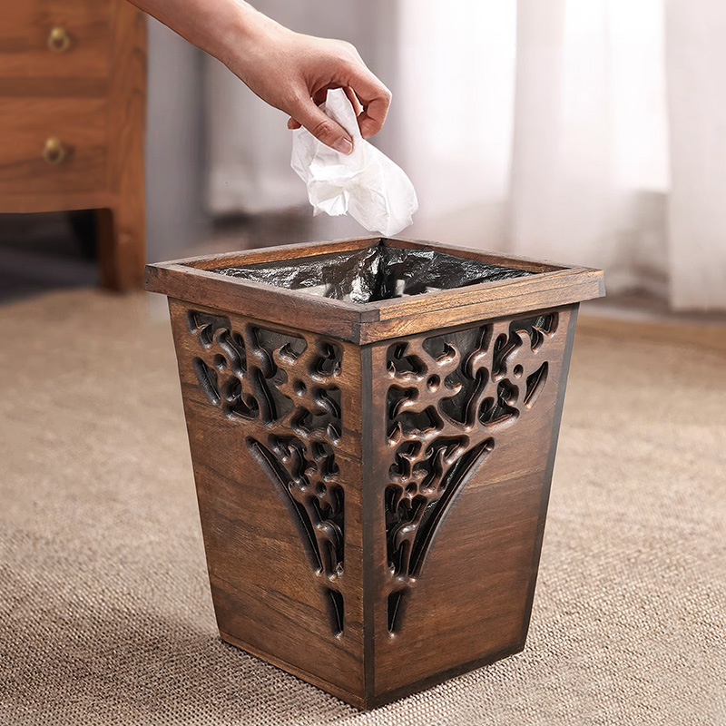 Decorative Antique Finish Wood Bin with Detailed Floral Pattern