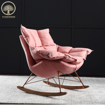 Modern Pink Velvet Rocking Chair with Ottoman