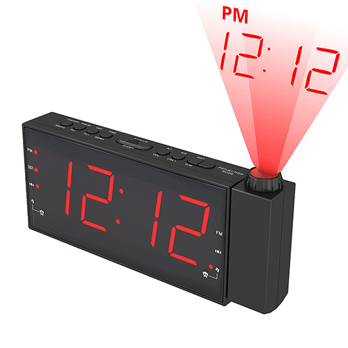 Venta caliente Pantalla LCD de gran tamaño Proyección Cargador USB Reloj despertador FM