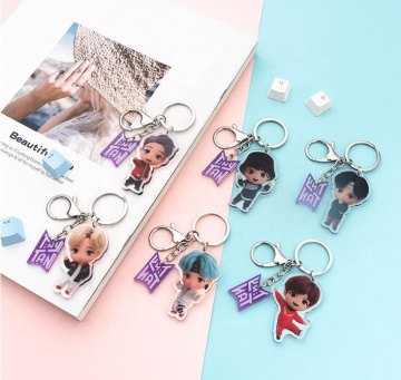 Großhandel Bangtan Boys Schlüsselbund KPOP Zweiseitiger gedruckter Kunststoff transparenter Acryl-Schlüsselbund