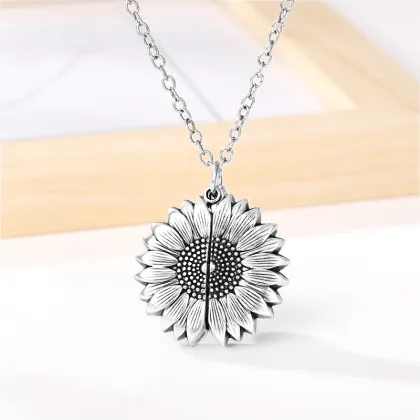 Retro Engraved 'You Are My Sunshine' Stainless Steel Pendant Necklace with Sunflower Design