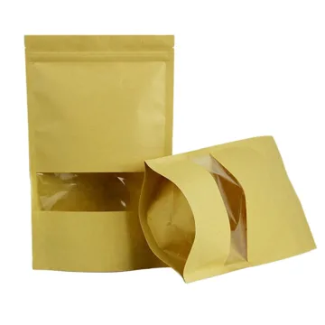 China Wholesale Food Grade  Self Sealing  Food Packaging Bag With Clear Window Kraft Stand Up Zipped Pouch