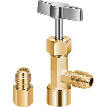 R134A Self-Sealing Puncture Valve Can with Tank Adapter for AC Charging Hoses (1/4'' and 1/2'')