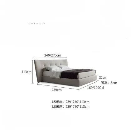 Italian Poliform Spongde Fabric and Leather Double Bed for Large Apartment or Villa Master Bedroom