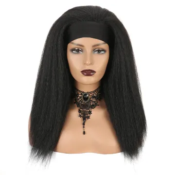 Kinky Straight Headband Wigs Yaki Straight Synthetic Hair Wig Machine Made Wigs18-22 inch for Women
