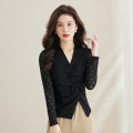 V-neck temperament lace chiffon long sleeves