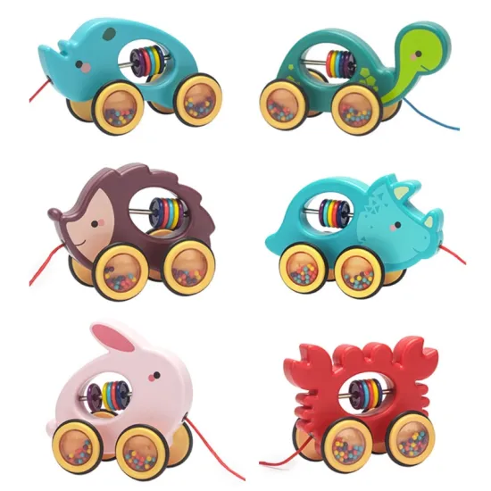 Baby Cartoon Animal Car Pull Rope Toys Toddler Kids Early Educational Gifts Drag Vehicles Rattles
