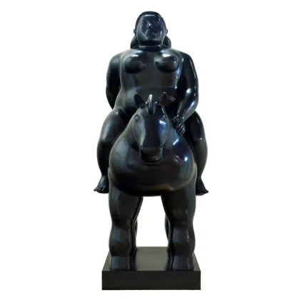 Famous small size interior bronze bruno fat art lady and horse sculpture