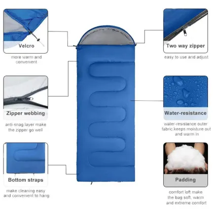 Outdoor Warm Envelope Sleeping Bag for Mountain Hiking and Winter Camping