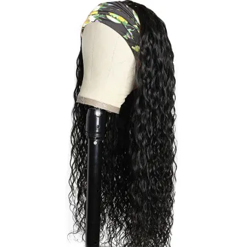 HLN Long water wave Human Hair Half Wig With Scarf Headband Hair Cuticle Aligned Headband Wig water