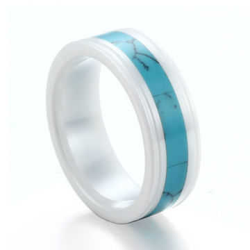 Joya de moda Al por mayor: madera con cúpula pulida de 8 mm e aros de cerámica blanca con incrustaciones blancas