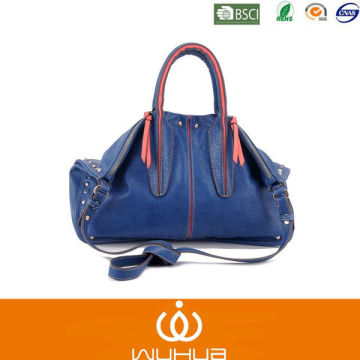 2014 New Fashion Blue Pu Ladies Handbags With Long Shoulder Strap