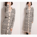 Retro collar simple horizontal stripe long coat