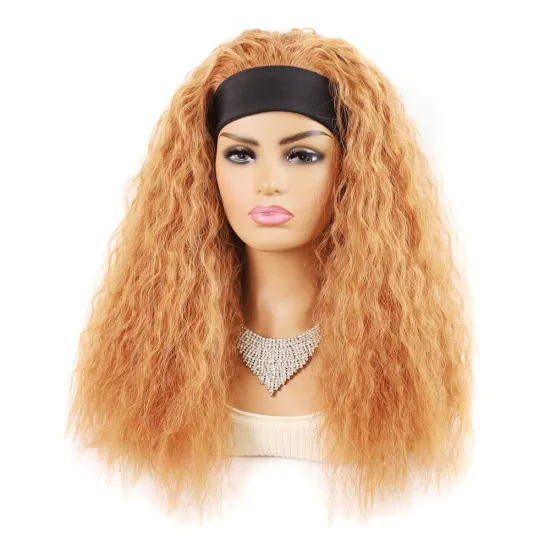 Wholesale Blonde Ombre Long Turban Wrap Wig Afro Corn Wave Headband wig Synthetic Wig With Headband Attached For Black Women