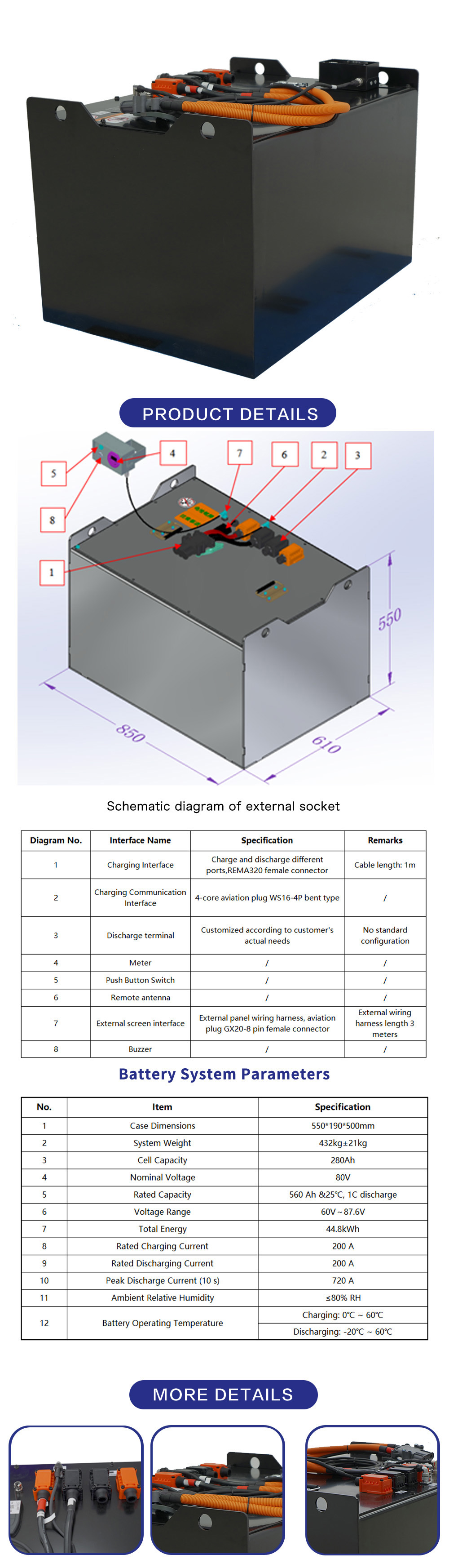 Details page Counterbalance Forklift Battery LD0209-80V560Ah_