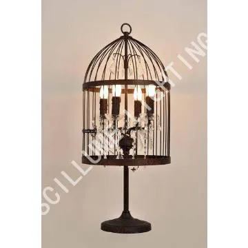 Hot sale birdcage table lamp with clear crystal