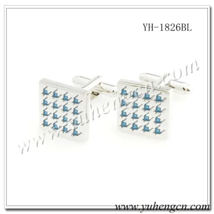 YH-1826BL Elegant Fashion Mens Square Blue Enamel Swallow Gird Cufflinks