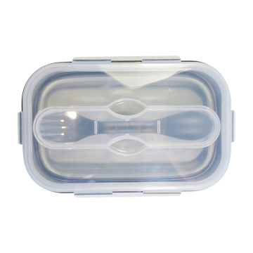 Folding Bento Box: Collapsible Silicone Lunch Box with Fork