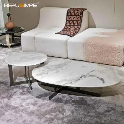 Minimalist White Marble Coffee Table Set