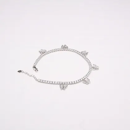 925 Sterling Silver Women Gift Zircon Butterfly Anklet