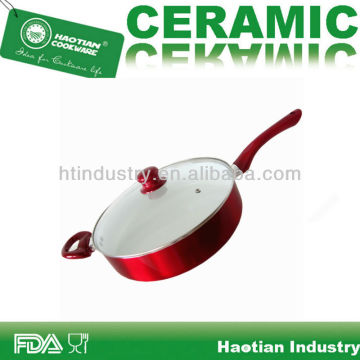 Aluminum ceramic coating frying pan with double handle,metallic finish painting outside