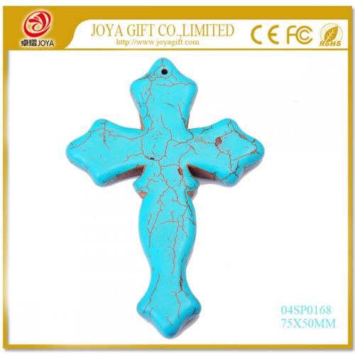 Semi Precious Stone Turquoise Cross Pendant 75X50MM