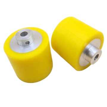 Rolleros de rodamiento de PU con recubrimiento de poliuretano amarillo de alta calidad y rodillos de goma