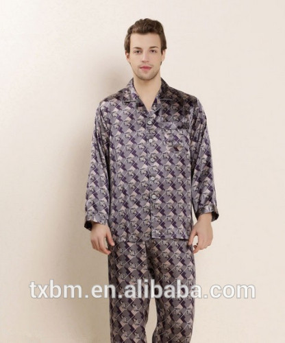 2016 luxury soft natural 100% silk men pajama sleepwear suit