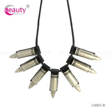 Wholesale Black Leather with Special Metal Bullet Leather Necklace