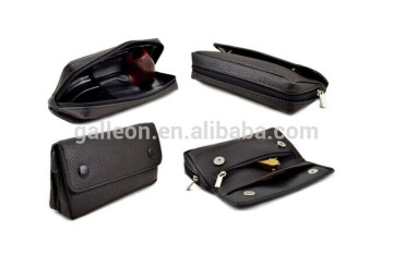 Cheap OEM Black leather Smoking Pipe bag for 2 pipes GP-4058