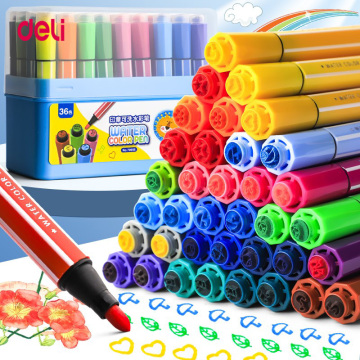 High Quality 18 Colors Water Color Pen Set for Kids with Cute Stamp Patterns - Deli 70653 Washable Markers
