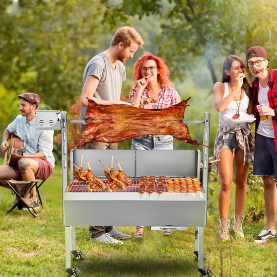 Stainless steel charcoal bbq grill outdoor automatic rotating rotisserie bbq grill