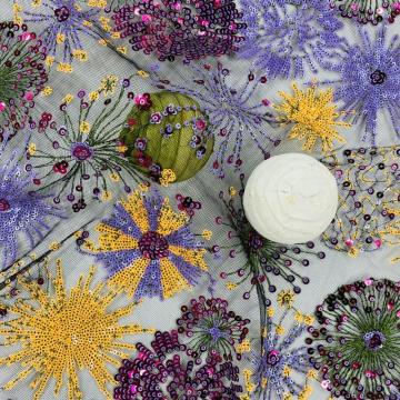 Blooming Fireworks  Flowery Sequins Embroidery Fabric