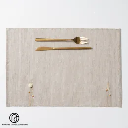 Handwoven Linen Placemats with Botanical Accents