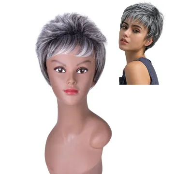 short grey machine made synthetic wig