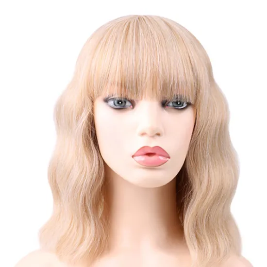 Wholesale Light Blonde Short Curly  Synthetic Bob Wigs With Bang Heat Resistant Synthetic Woman Hair Curly  Wigs For Women Party