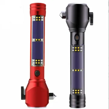 Solar-Powered LED Flashlight with Car Rescue Escape Safety Hammer, Multi-Function USB & Solar Rechargeable