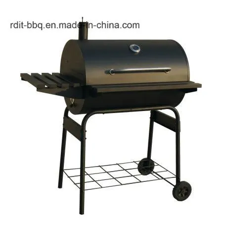 Drum Charcoal Grill with Two Big Casters and Front & Side Shelf