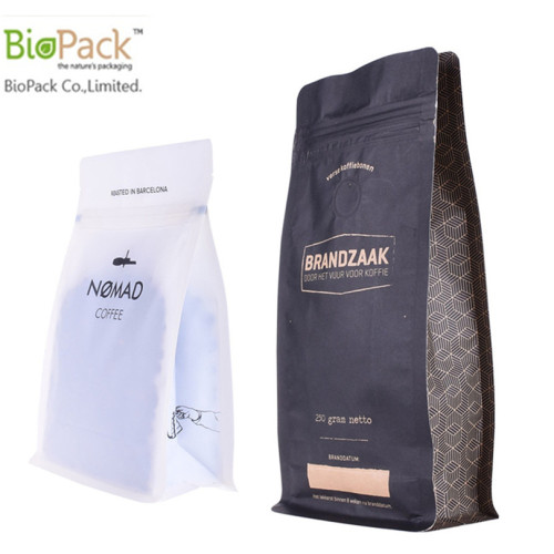 Compostable Cornstrach Plastic Square Bottom Stand Up Sac personnalisé Pririsme avec ziplock sur le dessus