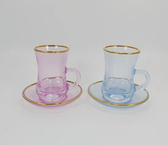 custom colored small glass cup with plate set