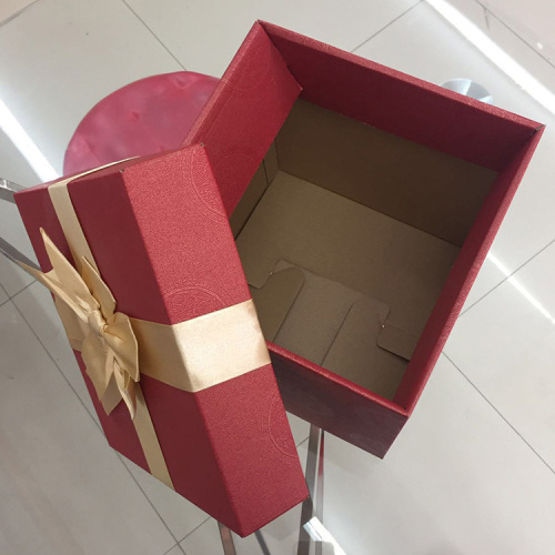 Big Ribbon Bow Handle Corrugated Foldable Gift Box