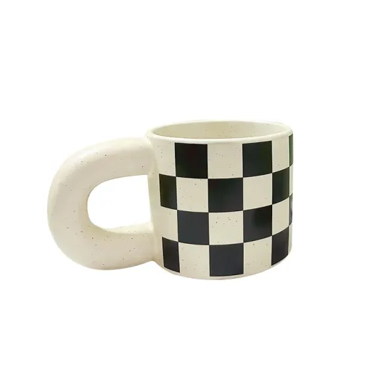 Stylish Nordic Ceramic Mug: Splashed Ink Black and White Chubby Fat Round Handle Design for Coffee and Tea Drinking