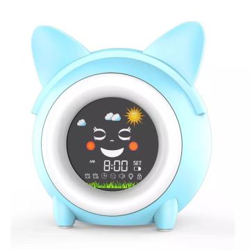 2022 Smart Kid Cartoon Kitty Green Night Light Alarm Clock