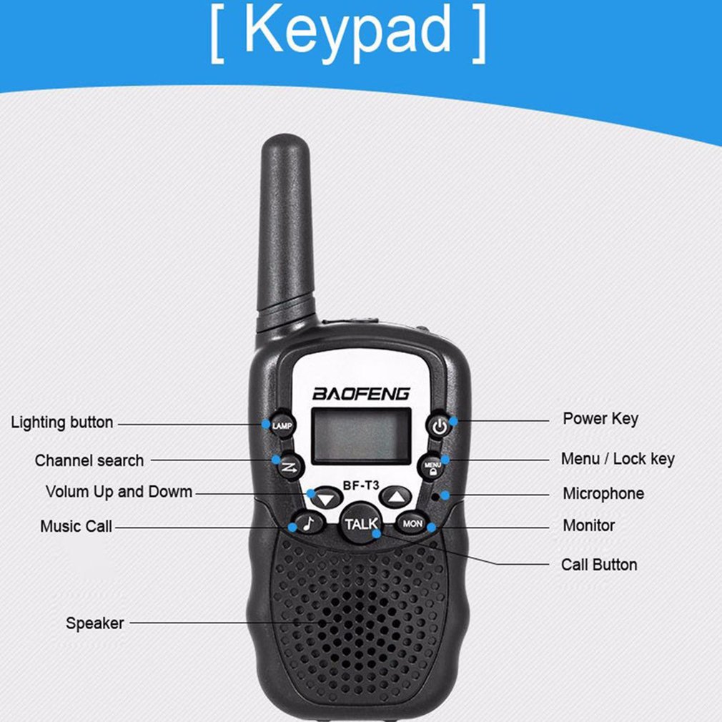 2Pcs Baofeng BF-T3 UHF462-467MHz 8 Channel Portable Two-Way 10 Call Tones Radio Transceiver for Kids Radio Kid Walkie Talkie