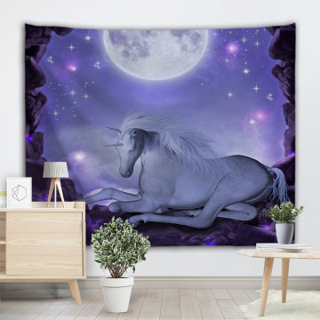 Unicorn Purple Tapestry Moon Night Galaxy Wall Hanging Animal Tapestry for Livingroom Bedroom Home Dorm Decor