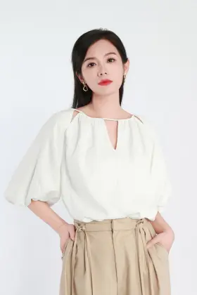 Crew-Neck Woven Short-Sleeved Top