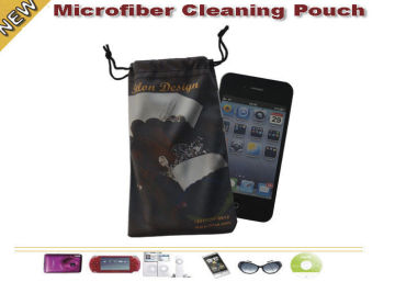 Promotion Microfiber Mobile Phone Pouch For Promotion , Double Pull Rope